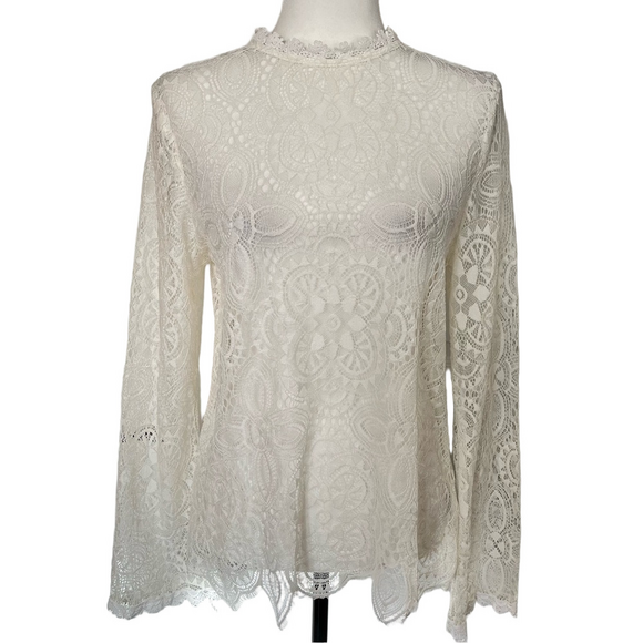 Vintage Tops - Vintage Women's Allover Ivory Lace Top Delicate Large Feminine Romantic Coquette